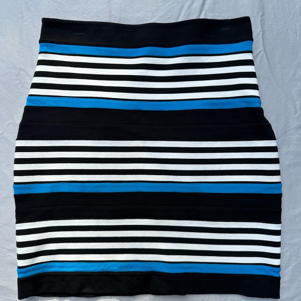 Express Bodycon Mini Skirt Striped Blue Black White Size 4